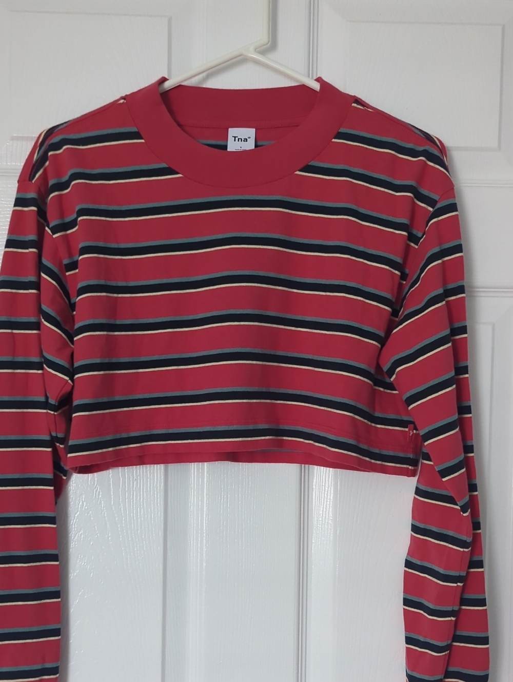 TNA Red Striped Cropped Long-Sleeve Top